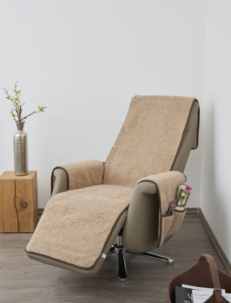 Schurwoll-Sesselschoner mit Armlehnenschoner und langem Fußteil