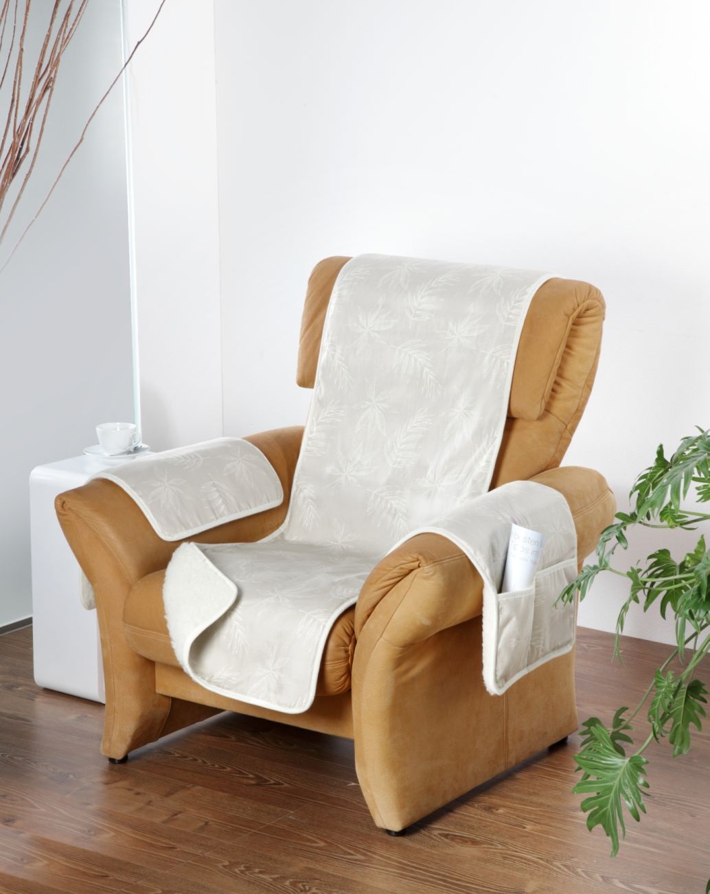 Schurwoll-Sesselschoner mit Wendefunktion und Armlehnenschoner